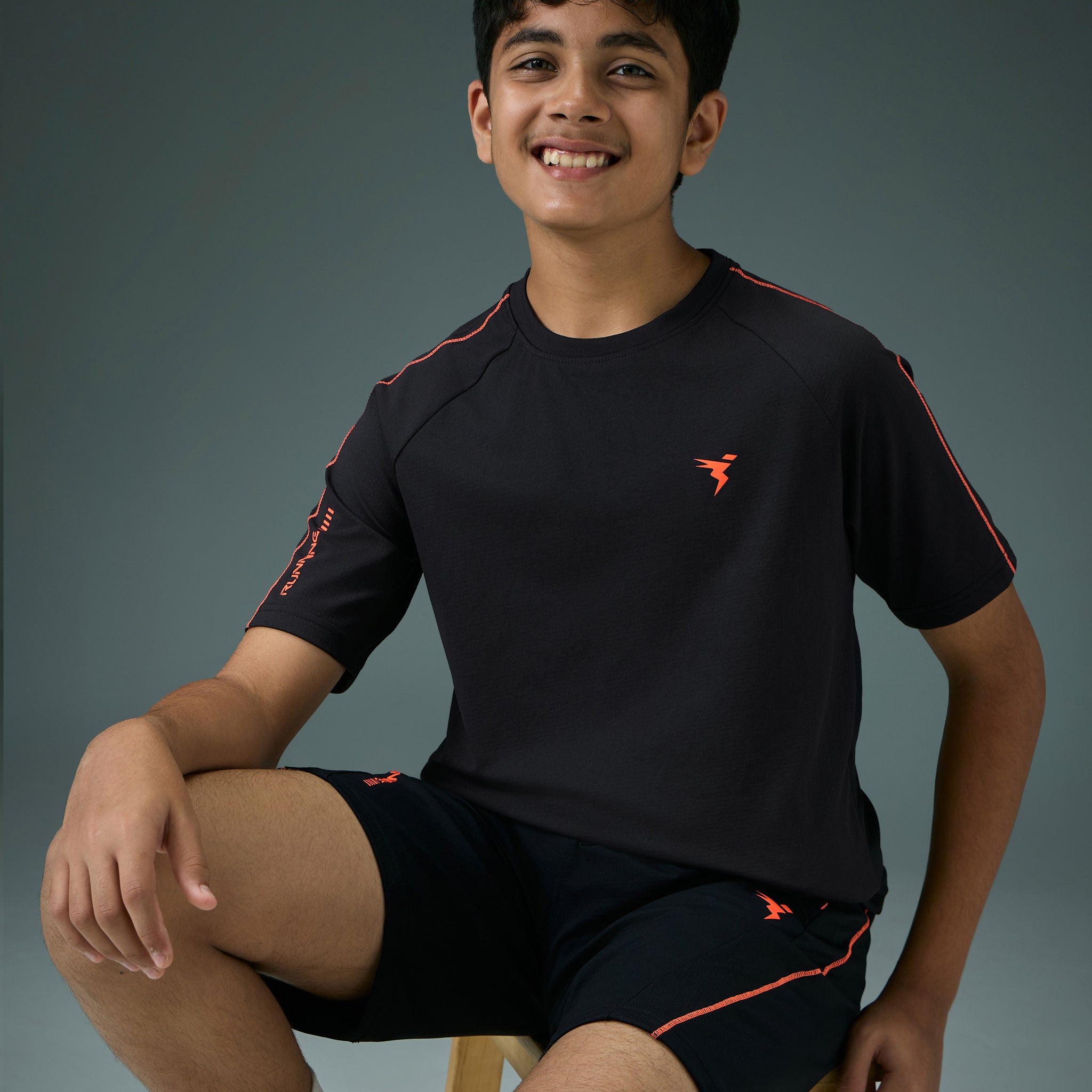 Boys Solid Slim Fit Round Neck Sports T-shirt with COTFLEX