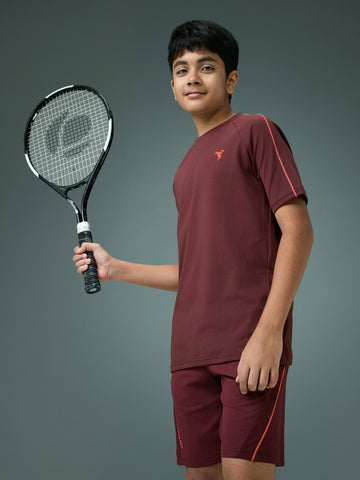 Boys Solid Slim Fit Round Neck Sports T-shirt with COTFLEX