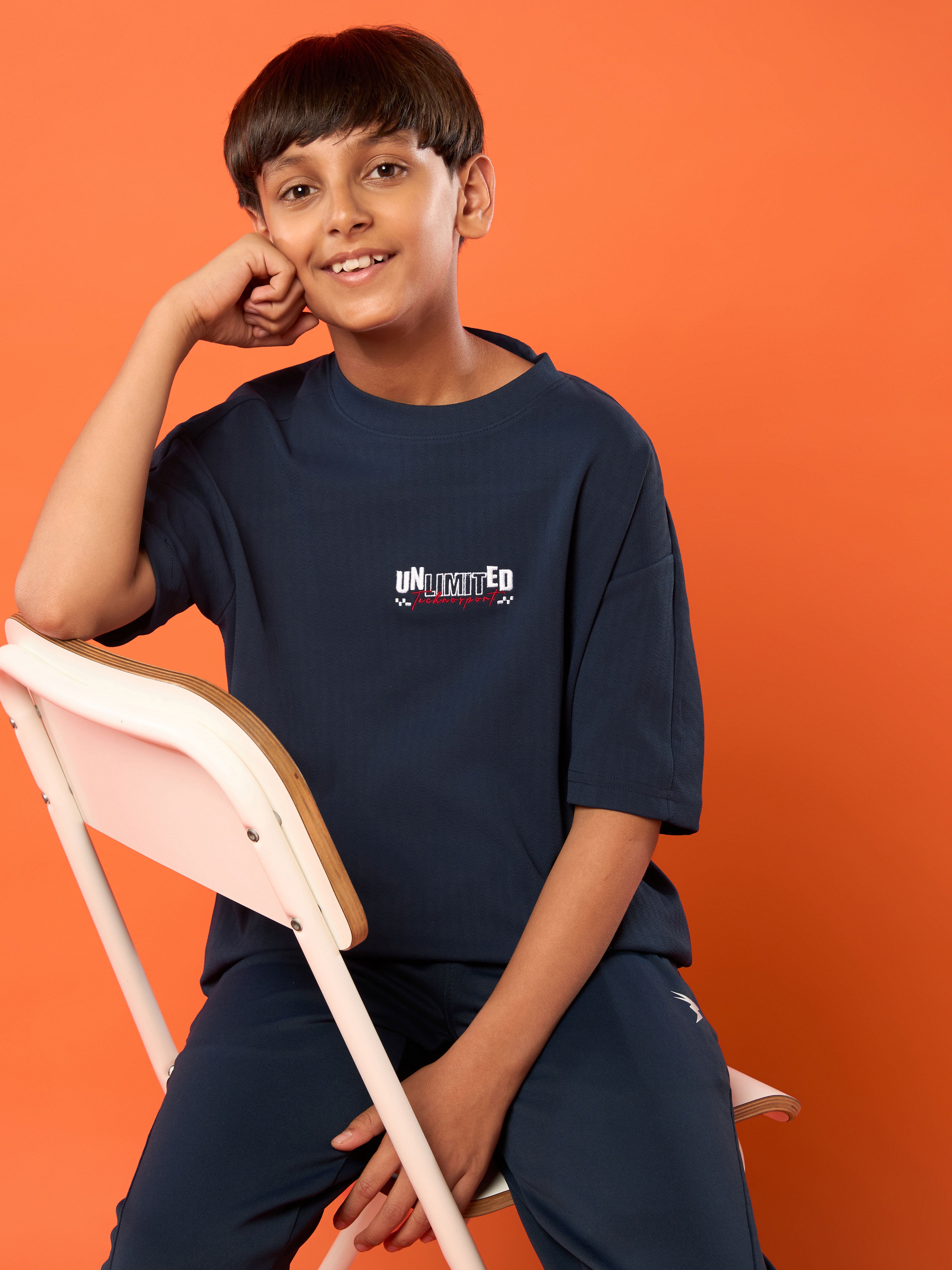 Boys Printed Typography Round Neck Sports T-shirt Regular Fit with ELASO PLUS