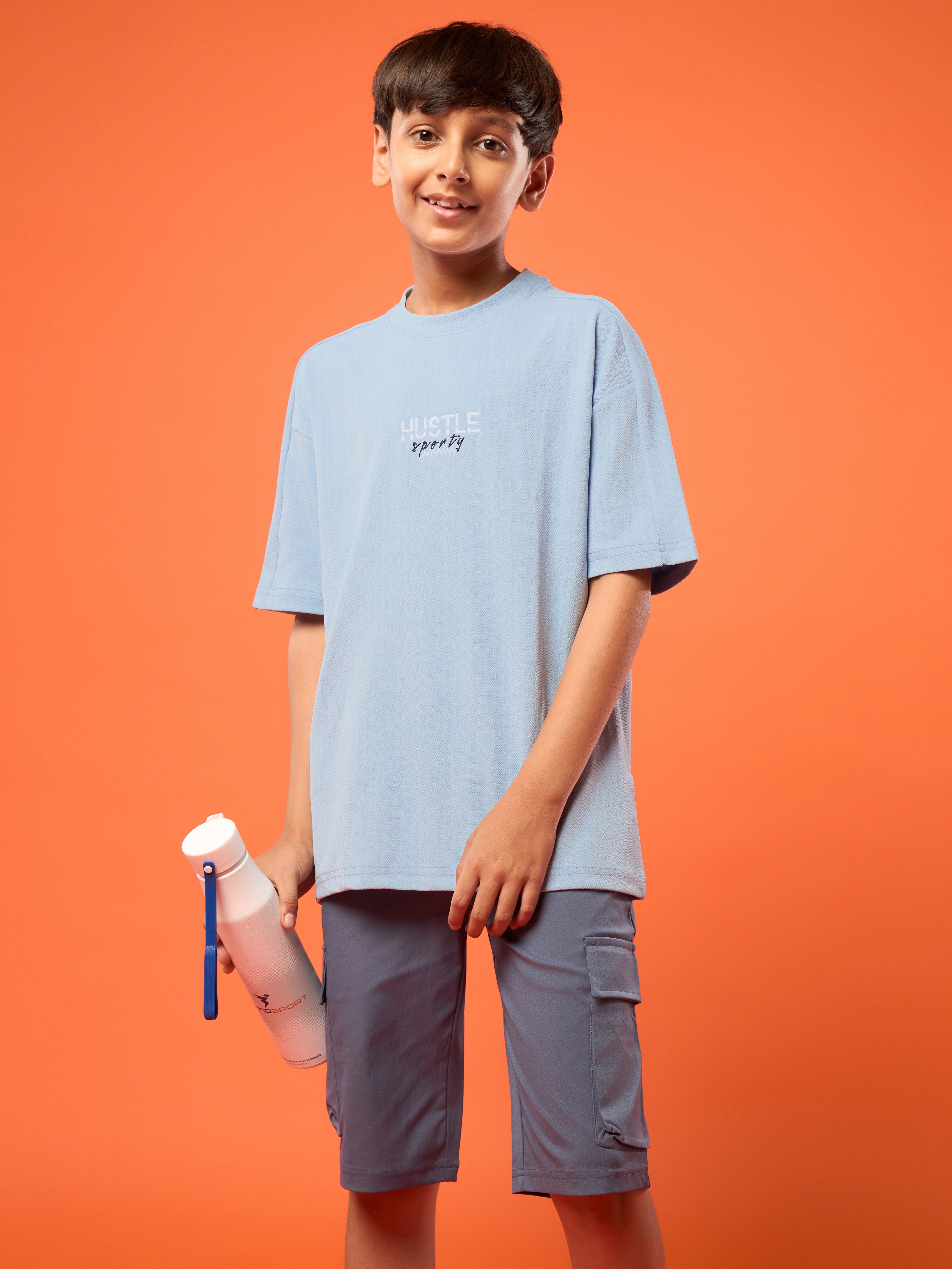 Boys Printed Typography Round Neck Sports T-shirt Regular Fit with ELASO PLUS