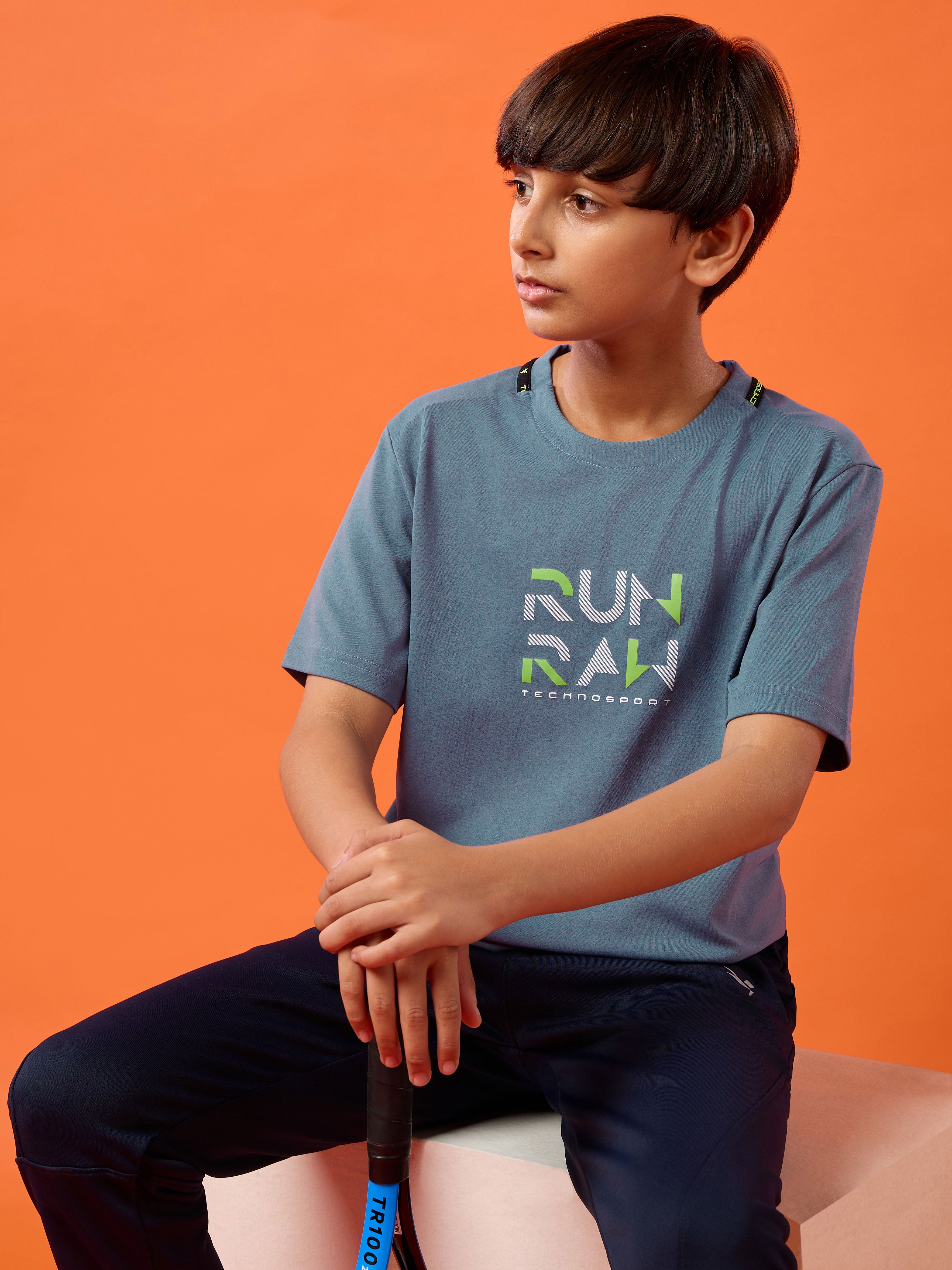 Boys Slim Fit Typography Printed Round Neck Sports T-shirt with COTFLEX