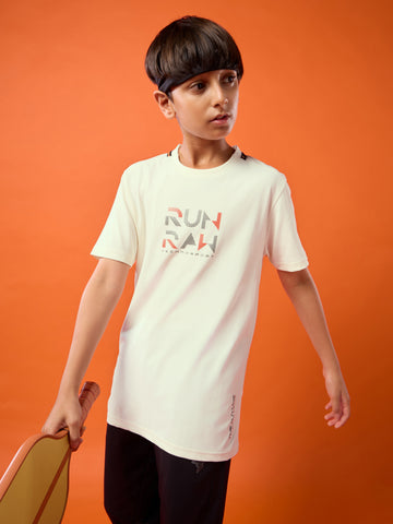 Boys Slim Fit Typography Printed Round Neck Sports T-shirt with COTFLEX