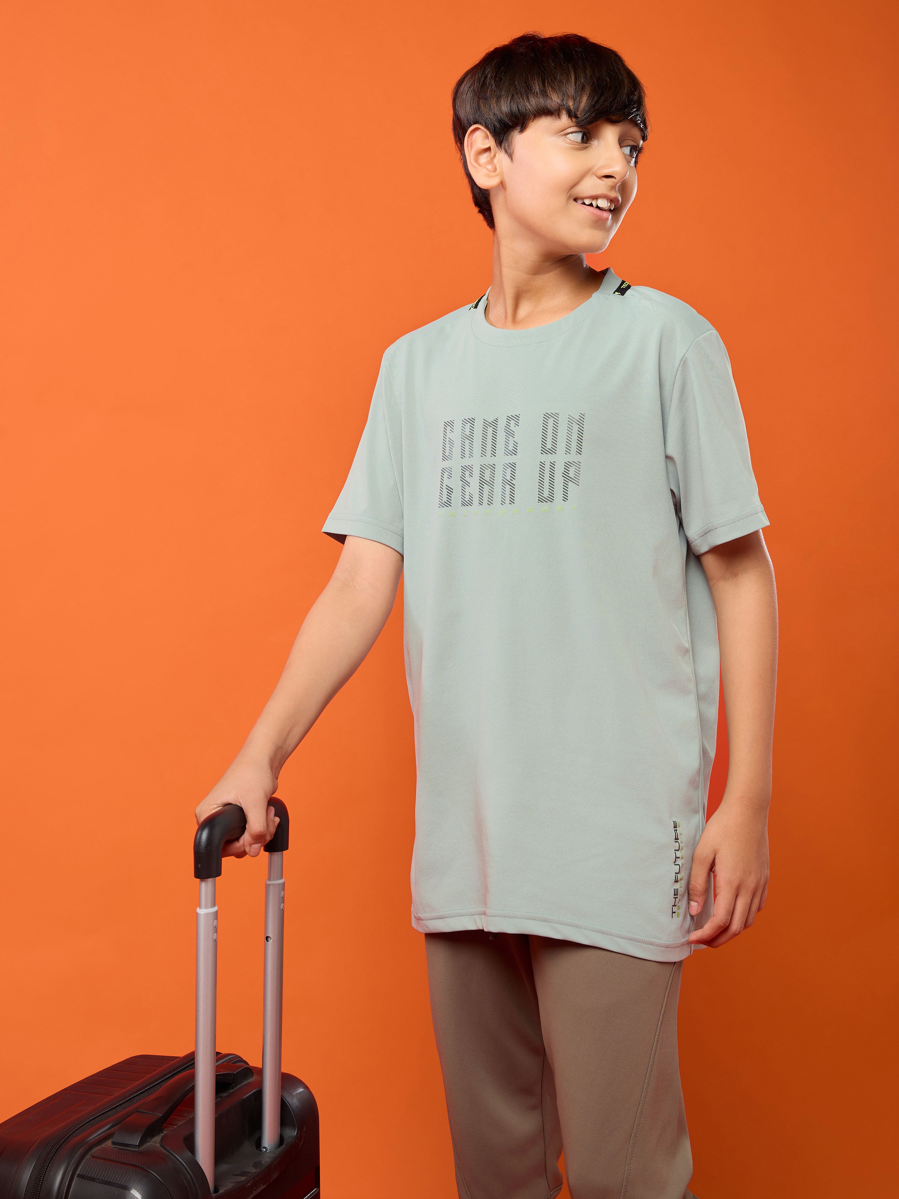Boys Slim Fit Typography Printed Round Neck Sports T-shirt with COTFLEX