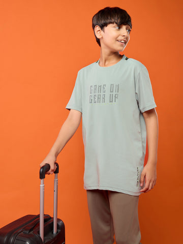 Boys Slim Fit Typography Printed Round Neck Sports T-shirt with COTFLEX