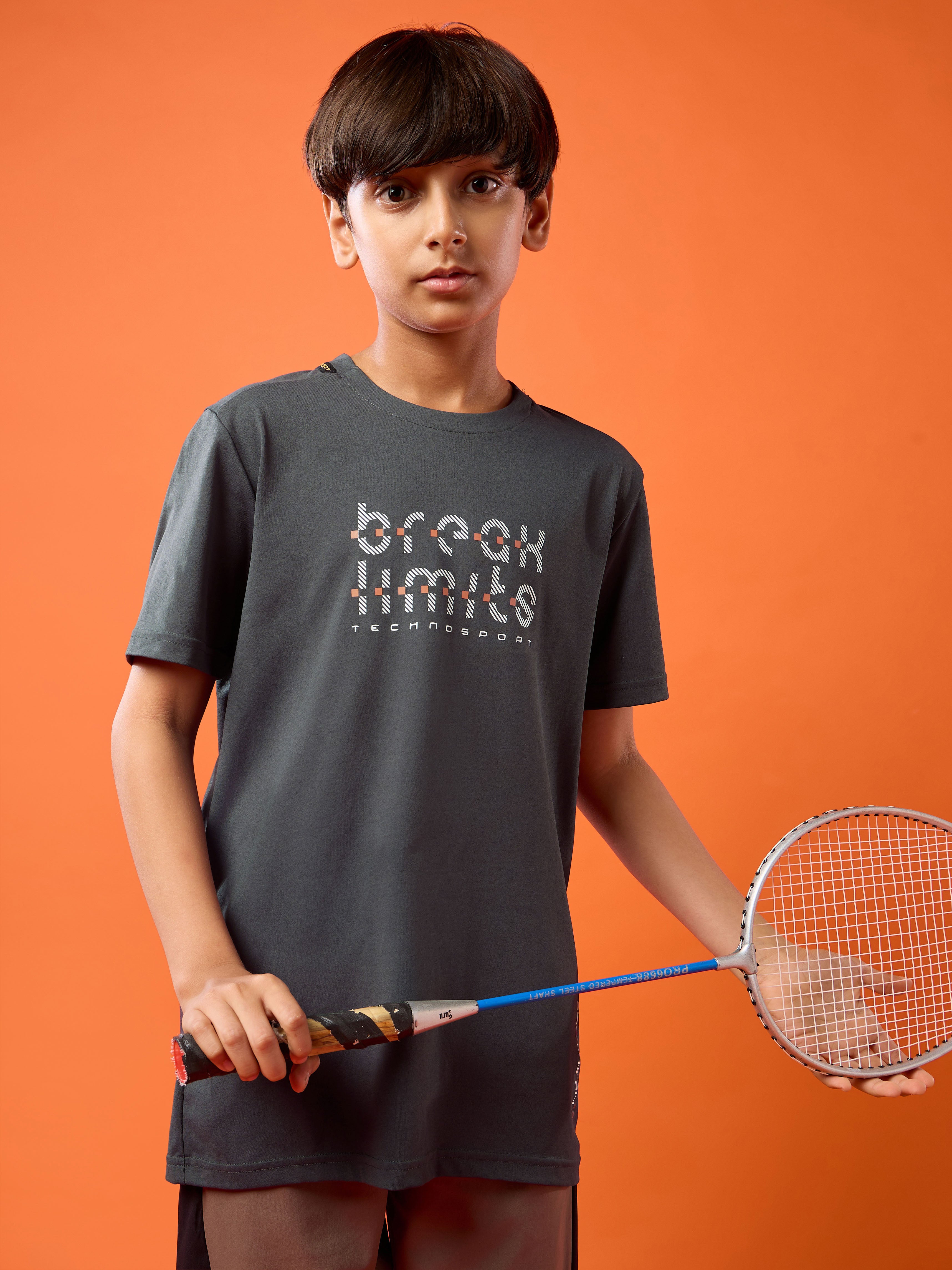 Boys Slim Fit Typography Printed Round Neck Sports T-shirt with COTFLEX