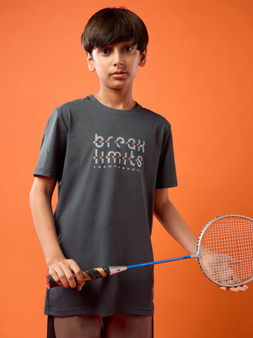 Boys Slim Fit Typography Printed Round Neck Sports T-shirt with COTFLEX