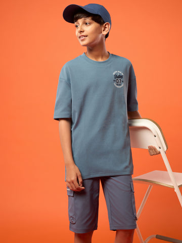 Boys Oversized Printed Round Neck Sports T-shirt with ELASTOPLUS