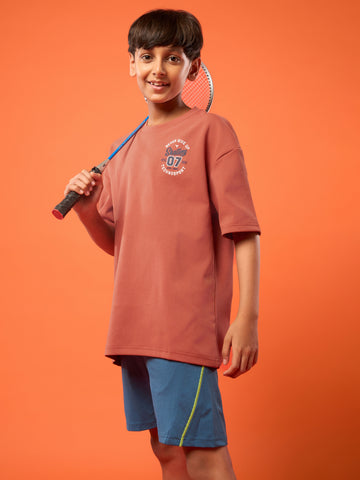 Boys Oversized Printed Round Neck Sports T-shirt Slim Fit with ELASOPLUS