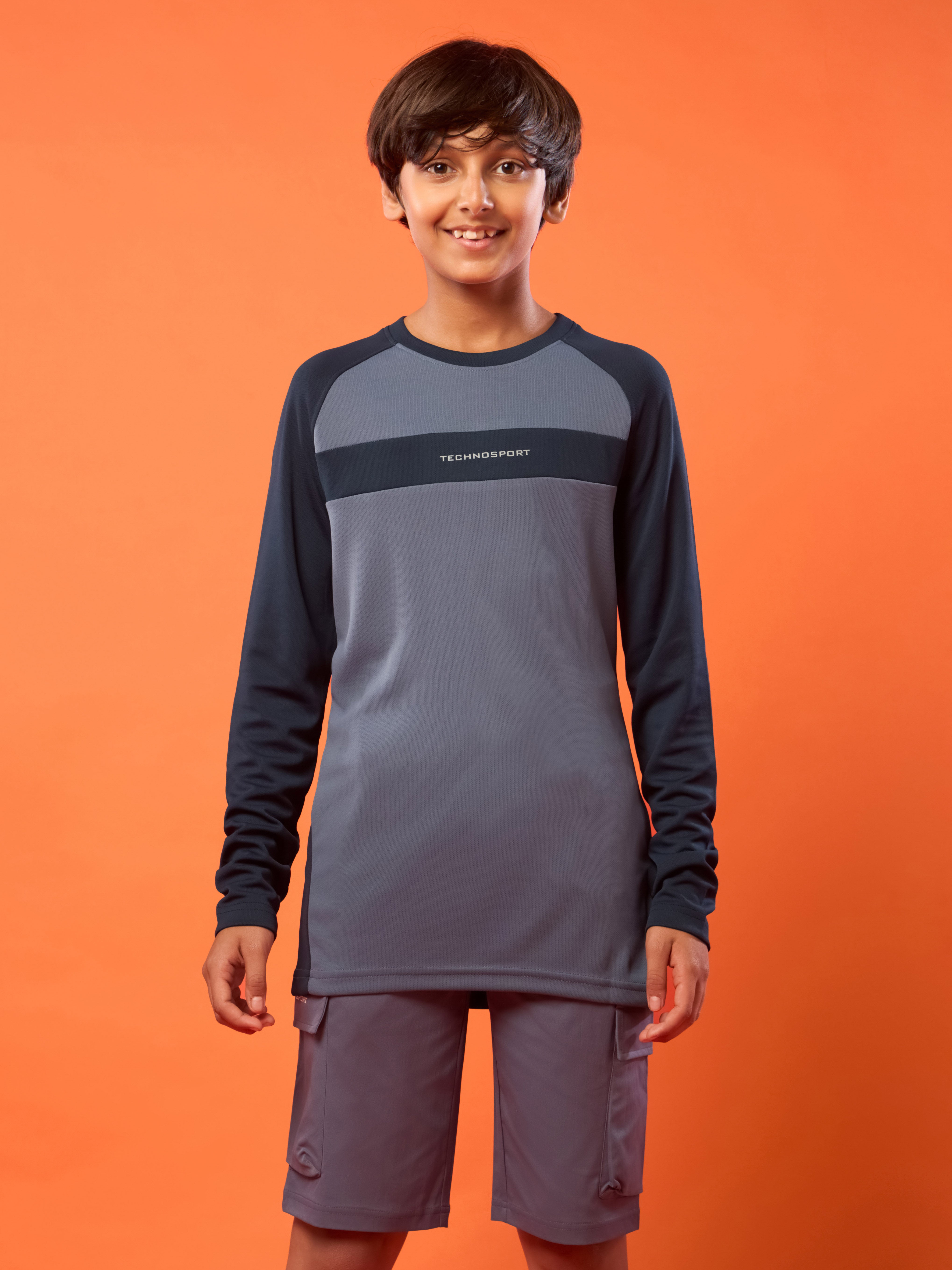 Boys Colorblock Slim Fit Crew Neck T-shirt with TECHNO COOL+