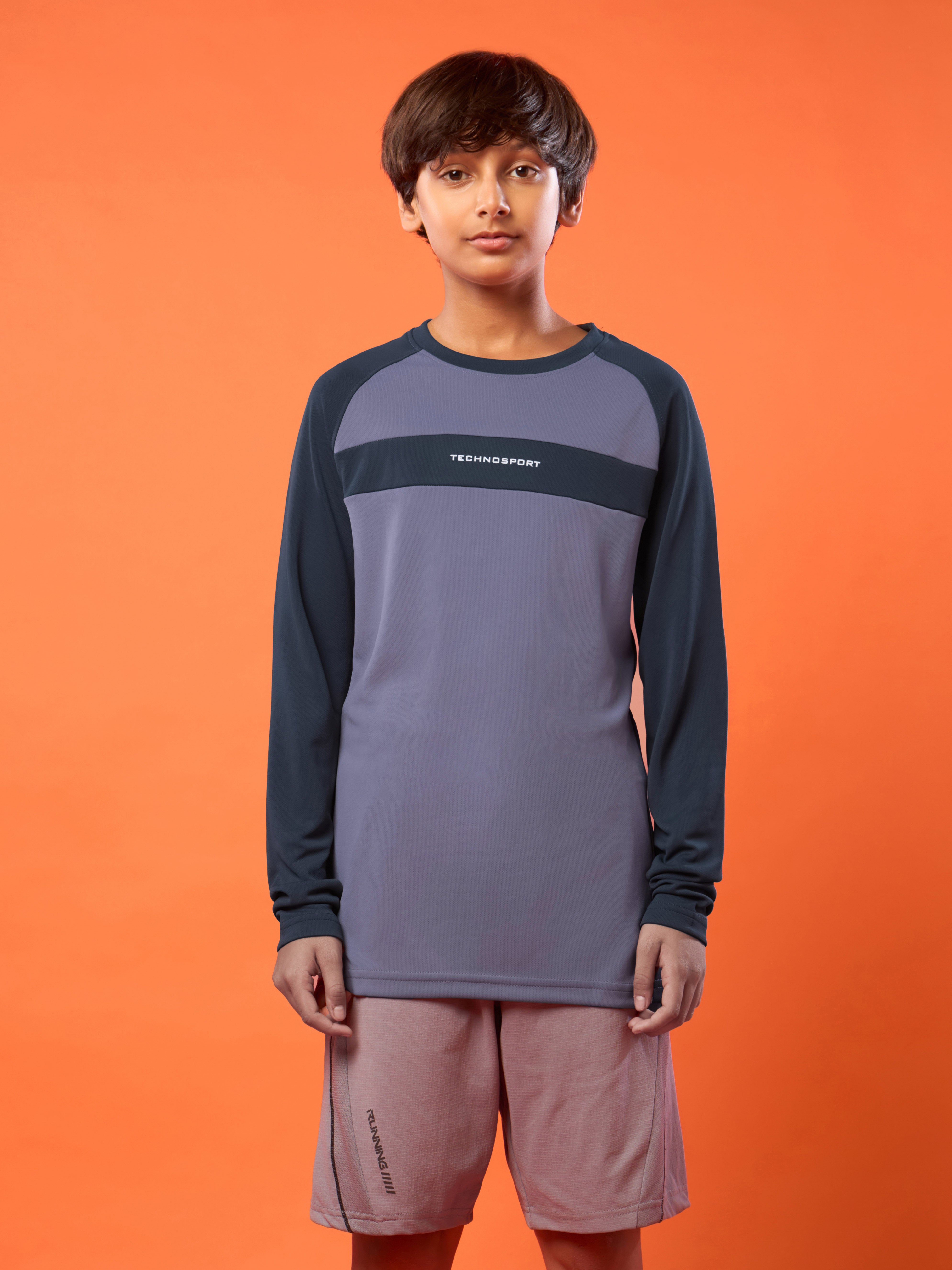 Boys Colorblock Slim Fit Crew Neck T-shirt with TECHNO COOL+