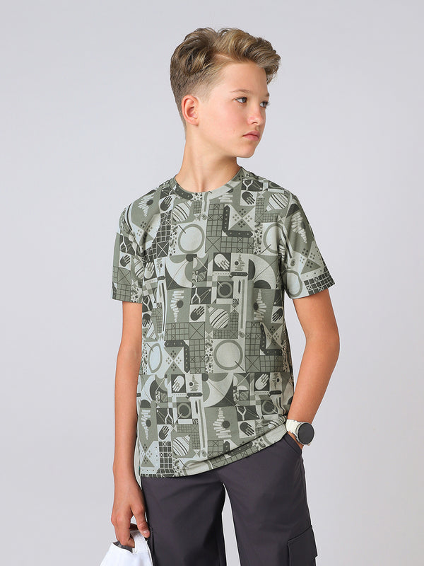 Boys Jacquard Slim Fit Crew Neck Sports T-shirt with MATPIQ