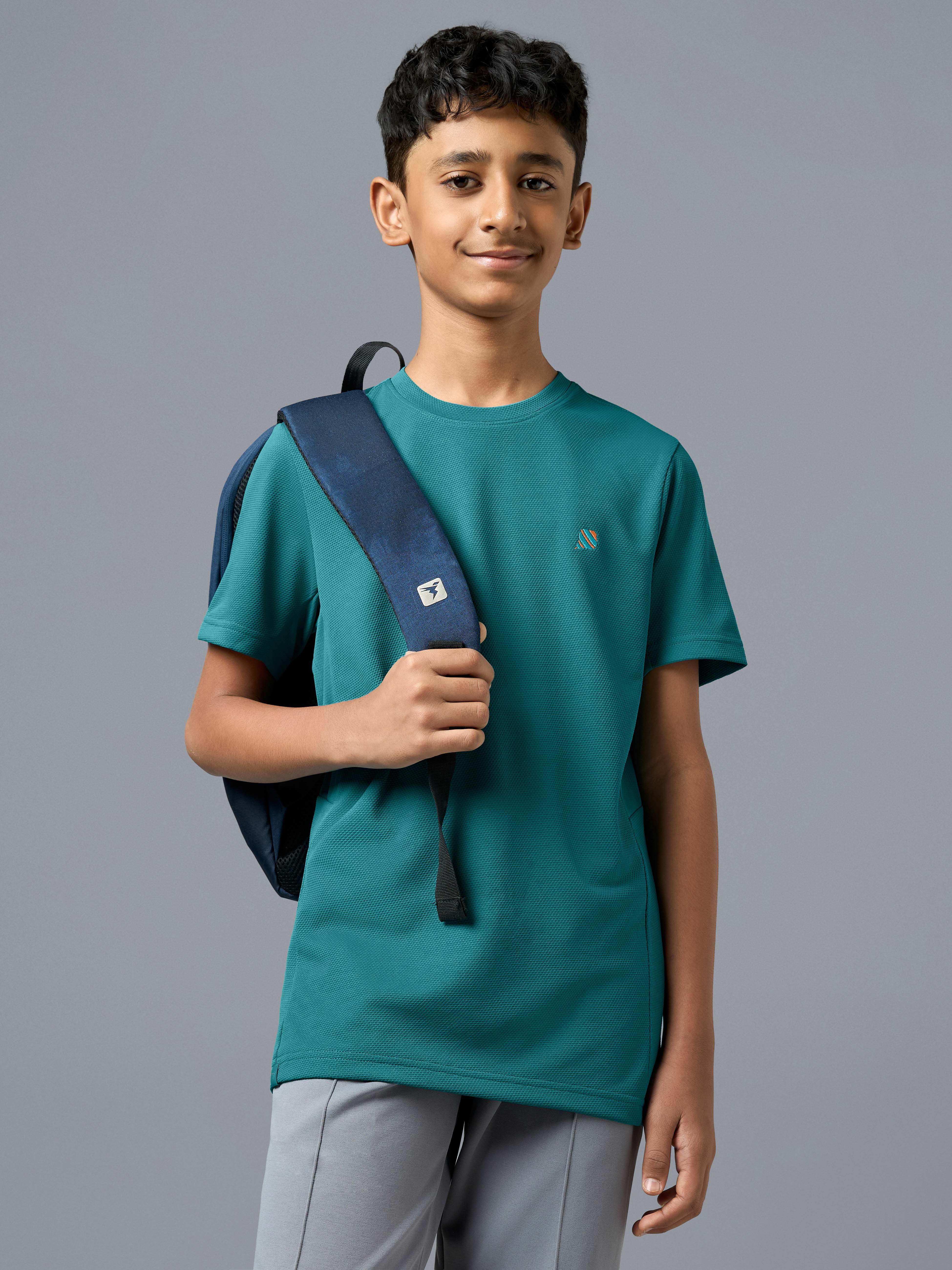 Boys Solid Regular Fit Round Neck Sports T-shirt with TECHNOCOOL+
