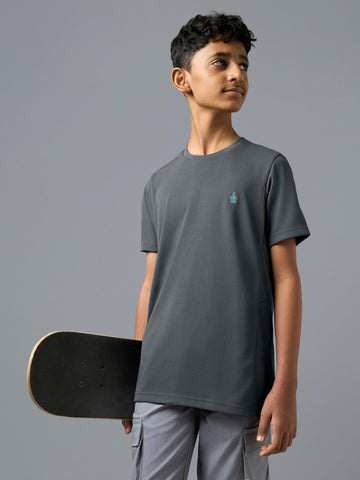 Boys Solid Regular Fit Round Neck Sports T-shirt with TECHNOCOOL+
