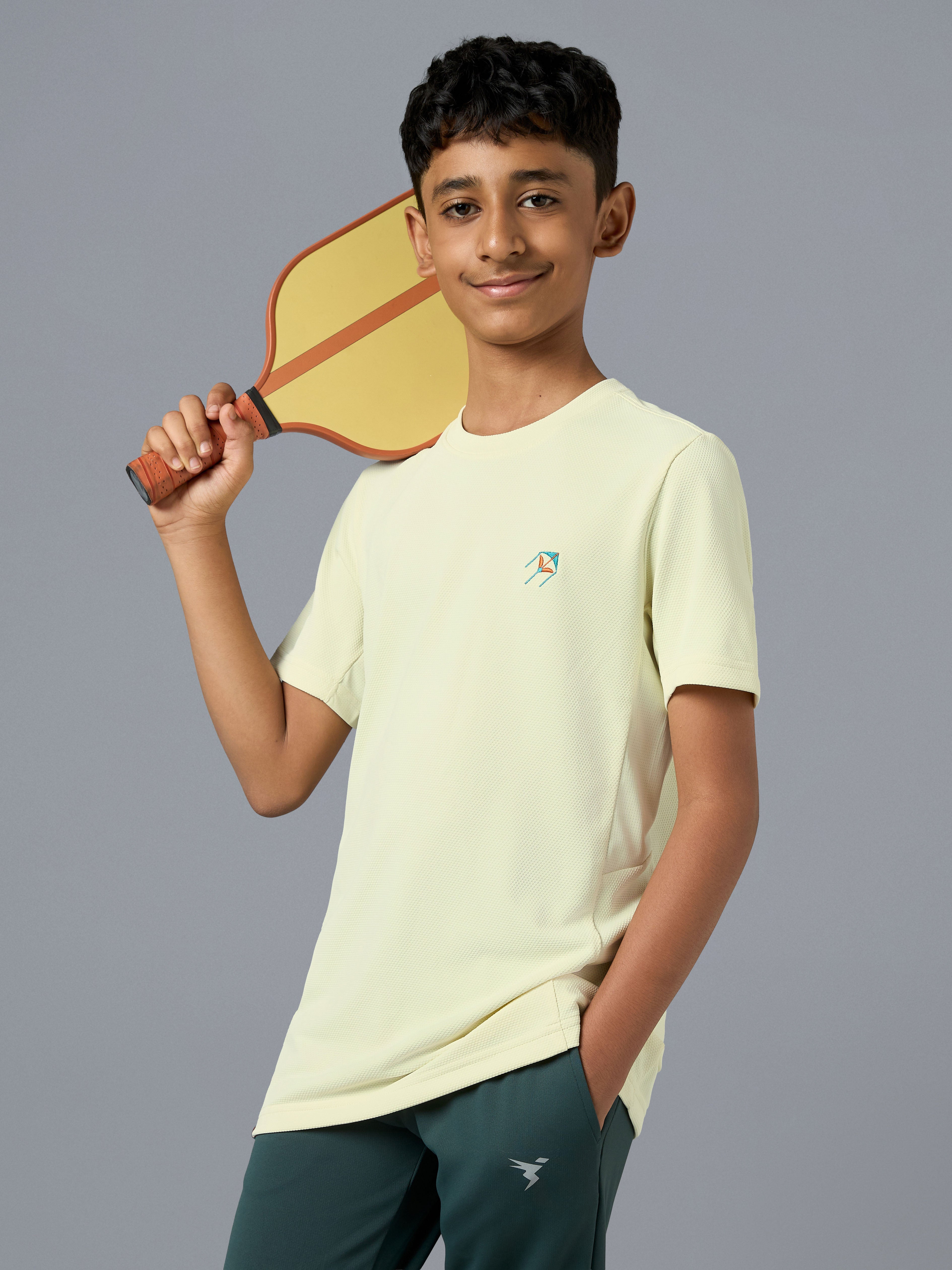 Boys Solid Regular Fit Round Neck Sports T-shirt with TECHNOCOOL+