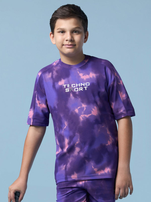 Boys Tie & Dye Printed Oversized Fit Half Sleeve Round Neck T-Shirt with MATPIQ
