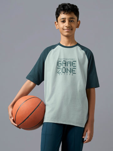 Boys' Oversized Color-Block Round Neck T-Shirt with COTFLEX