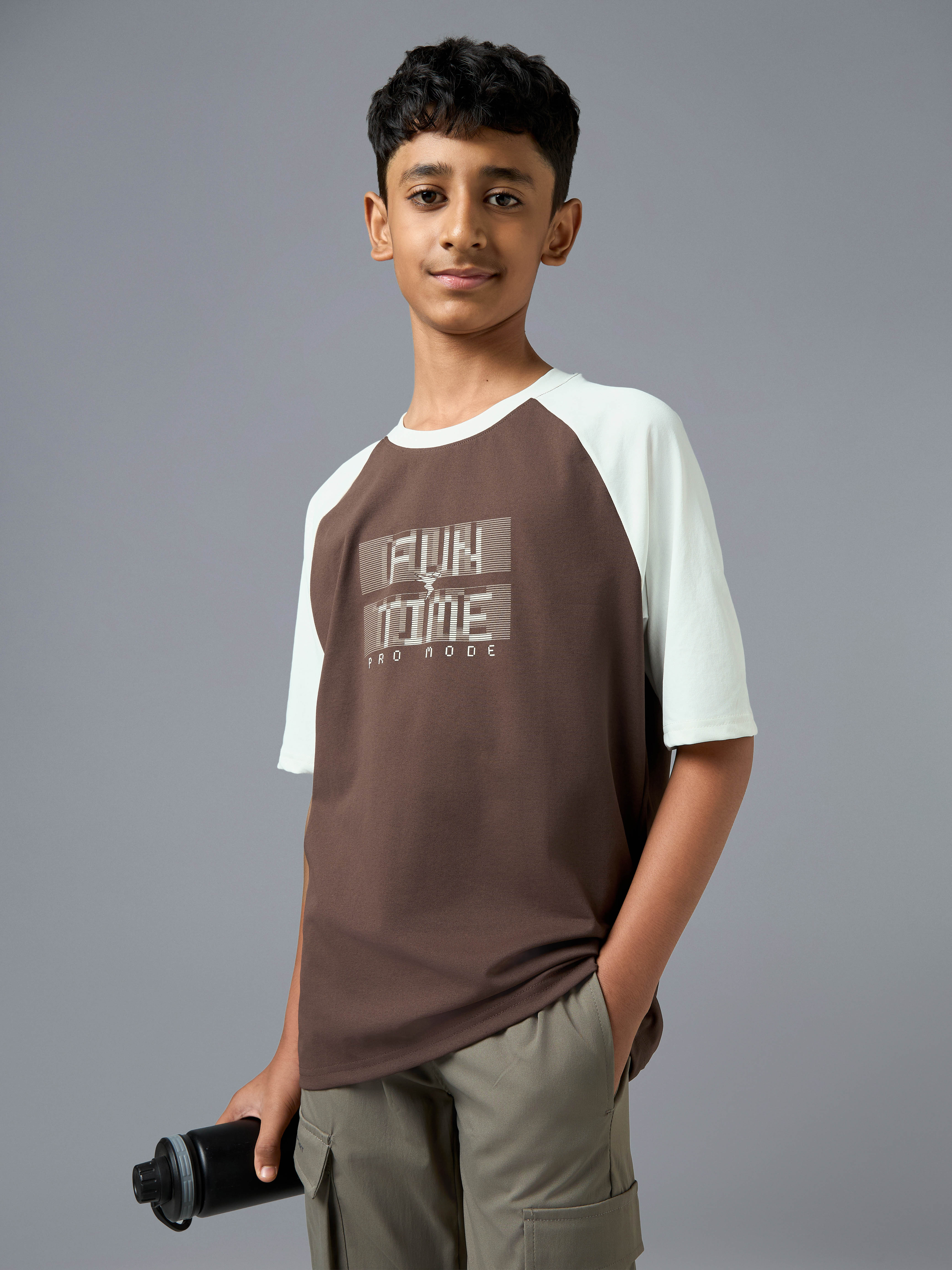 Boys' Oversized Color-Block Round Neck T-Shirt with COTFLEX