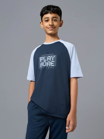 Boys' Oversized Color-Block Round Neck T-Shirt with COTFLEX
