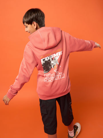 Boys Back Printed Slim Fit Hooded Sports Sweatshirt with TECHNO WARM+