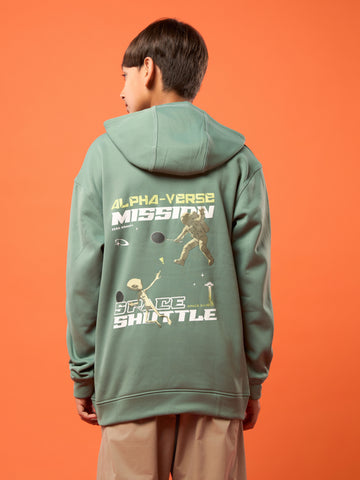 Boys Back Printed Slim Fit Hooded Sports Sweatshirt with TECHNO WARM+