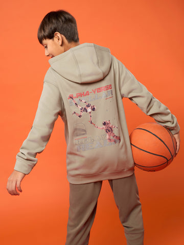 Boys Back Printed Slim Fit Hooded Sports Sweatshirt with TECHNO WARM+