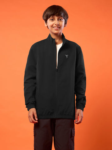 Boys Solid Slim Fit Mock Neck Sports Jacket with TECHNOLITE