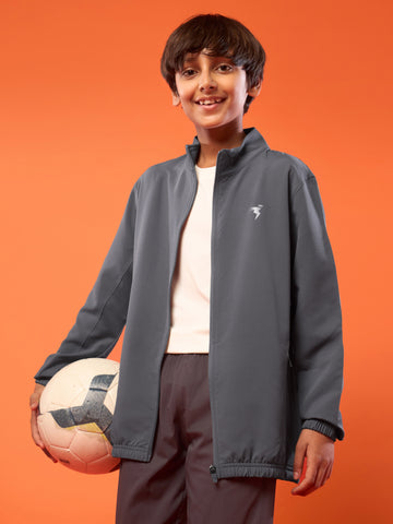 Boys Solid Slim Fit Mock Neck Sports Jacket with TECHNOLITE