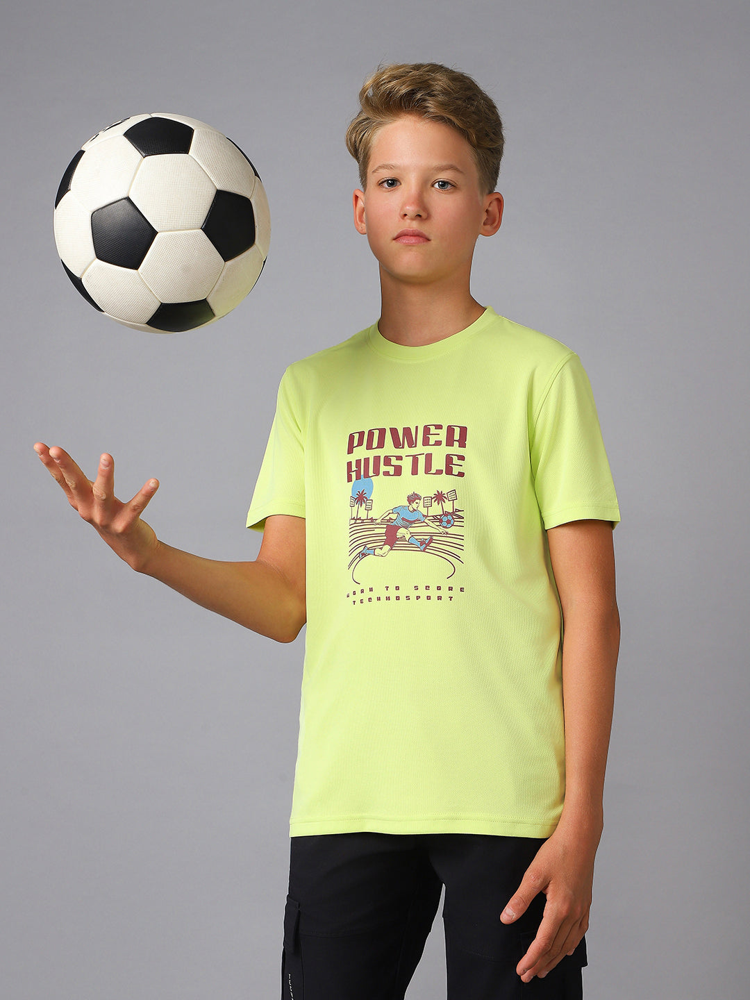 Boys Printed Slim Fit Round Neck Sports T-shirt with TECHNOCOOL+