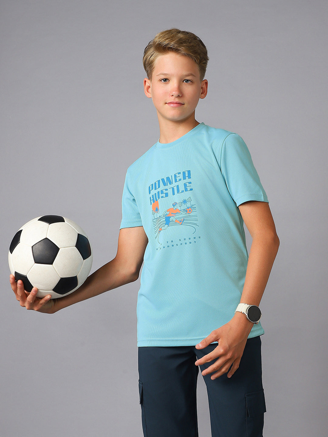 Boys Printed Slim Fit Round Neck Sports T-shirt with TECHNOCOOL+