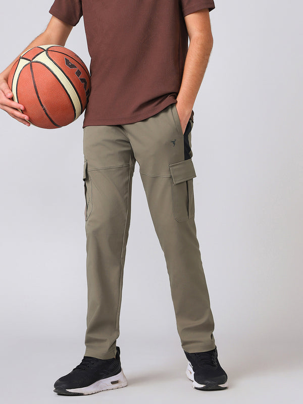 Boys Colorblock Straight Fit Sports Cargo Trackpants with TS FLEXI