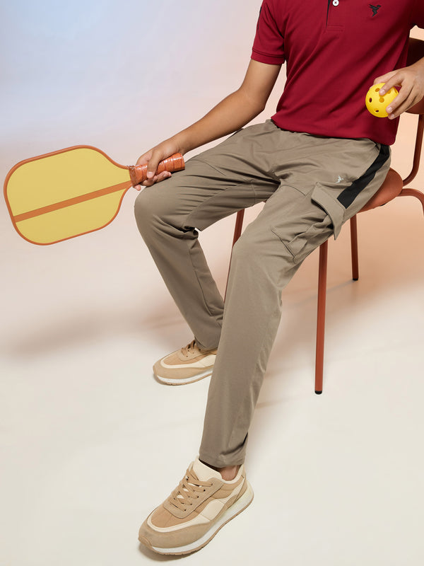 Boys Colorblock Straight Fit Sports Cargo Trackpants with TS FLEXI