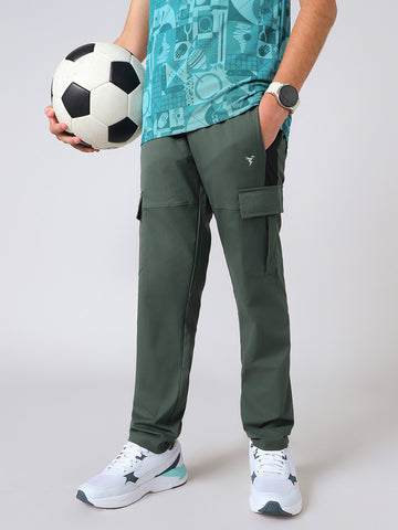 Boys Colorblock Straight Fit Sports Cargo Trackpants with TS FLEXI