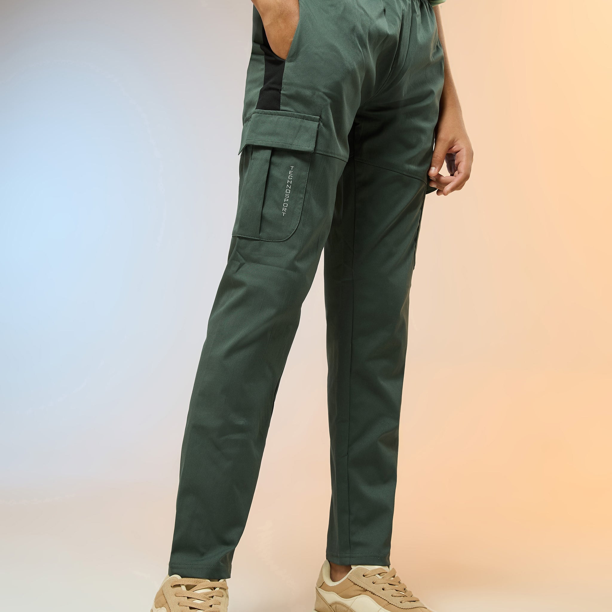 Boys Colorblock Straight Fit Sports Cargo Trackpants with TS FLEXI