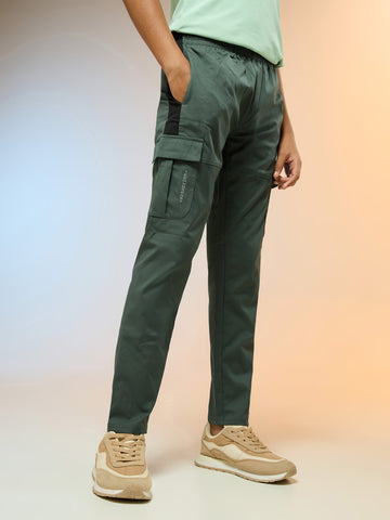 Boys Colorblock Straight Fit Sports Cargo Trackpants with TS FLEXI