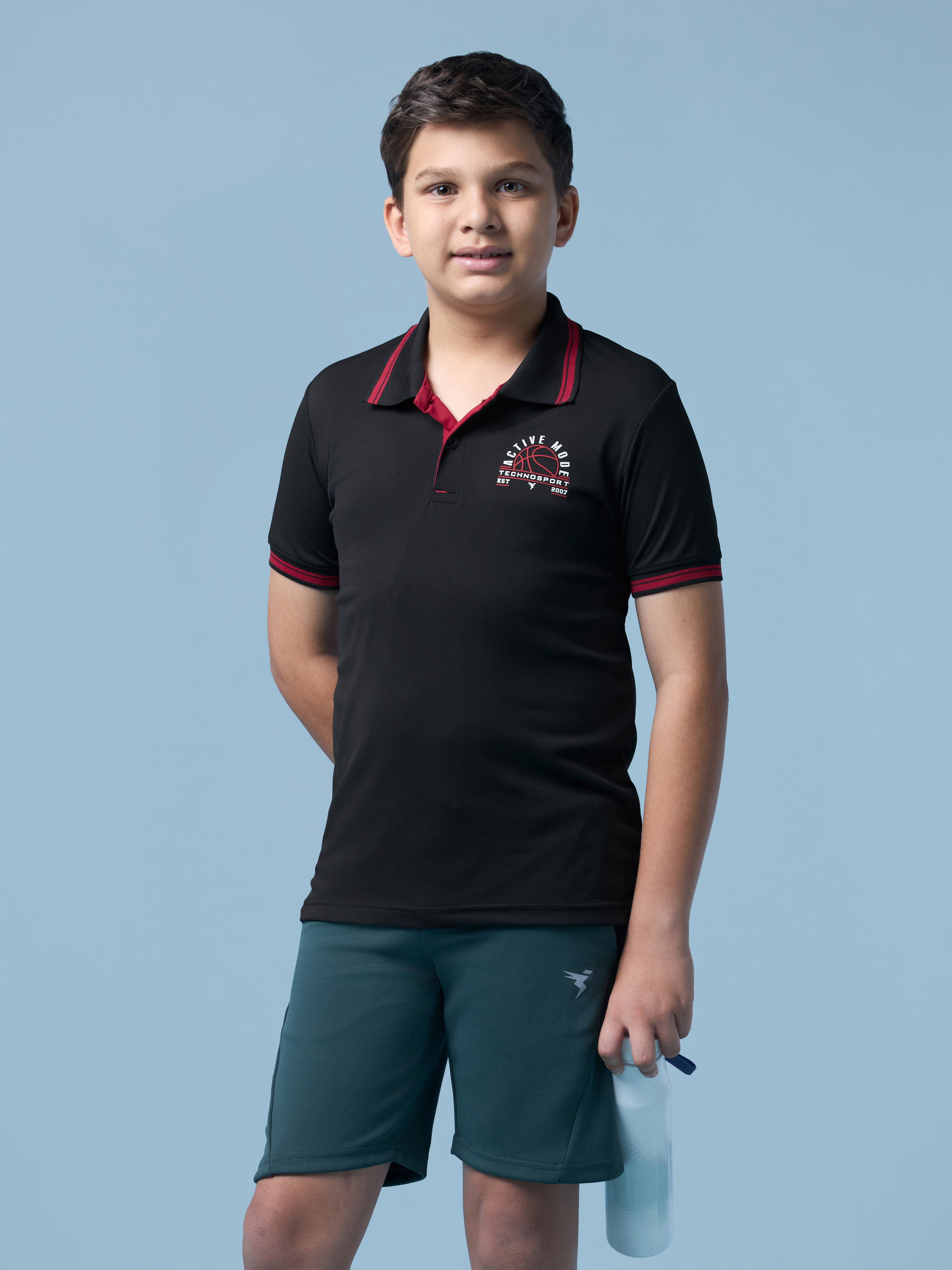 Boys Solid Polo T-shirt with TECHNO DRY