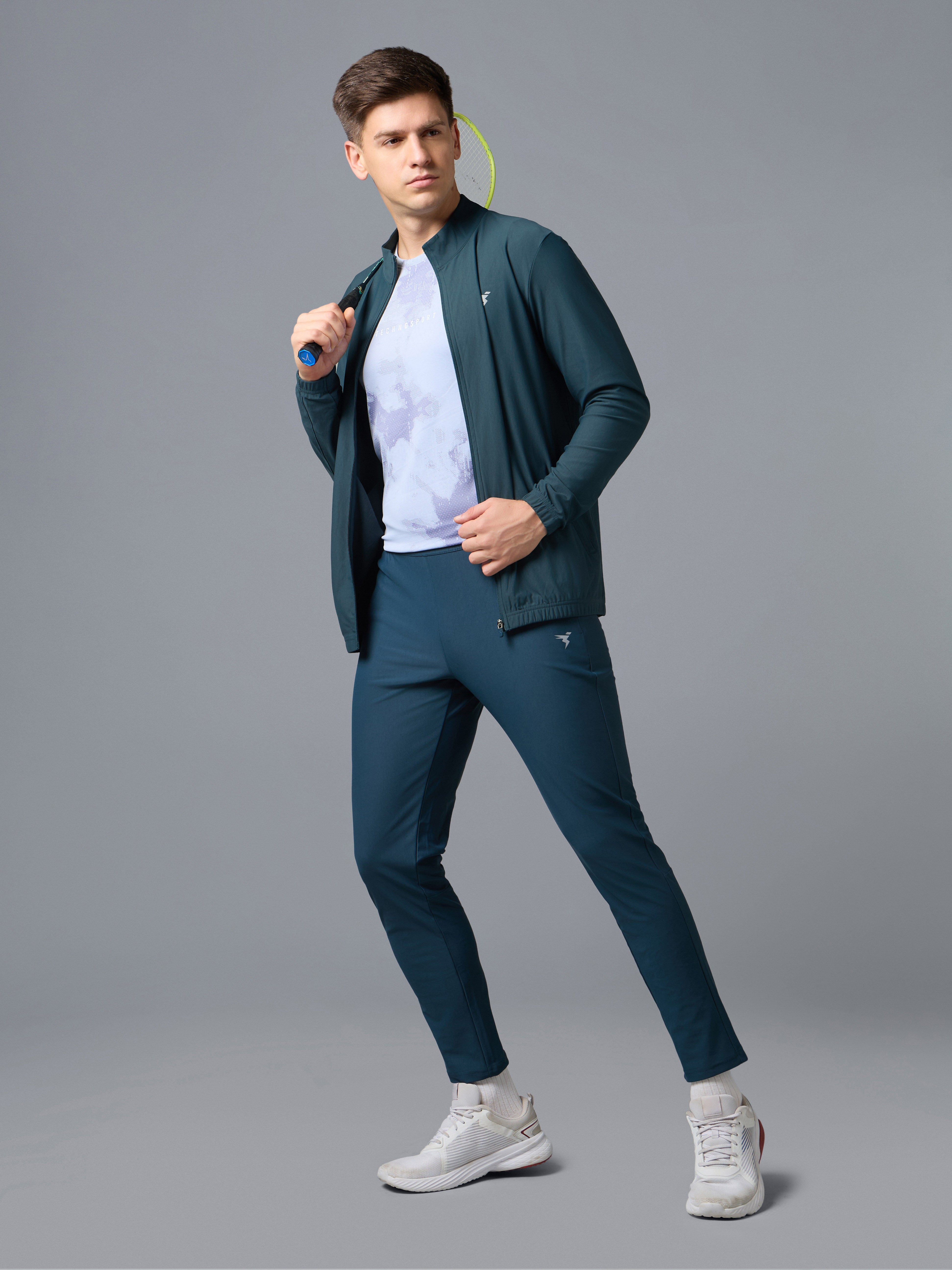 Men Solid Slim Fit Mock Tracksuits with DURACOOL+