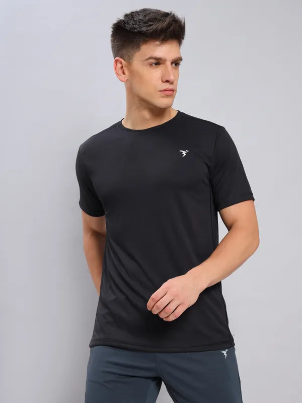 Athletic Men's Short Sleeve Muscle Tee - Solid Black Gym T-Shirt, Slim Fit Workout Top