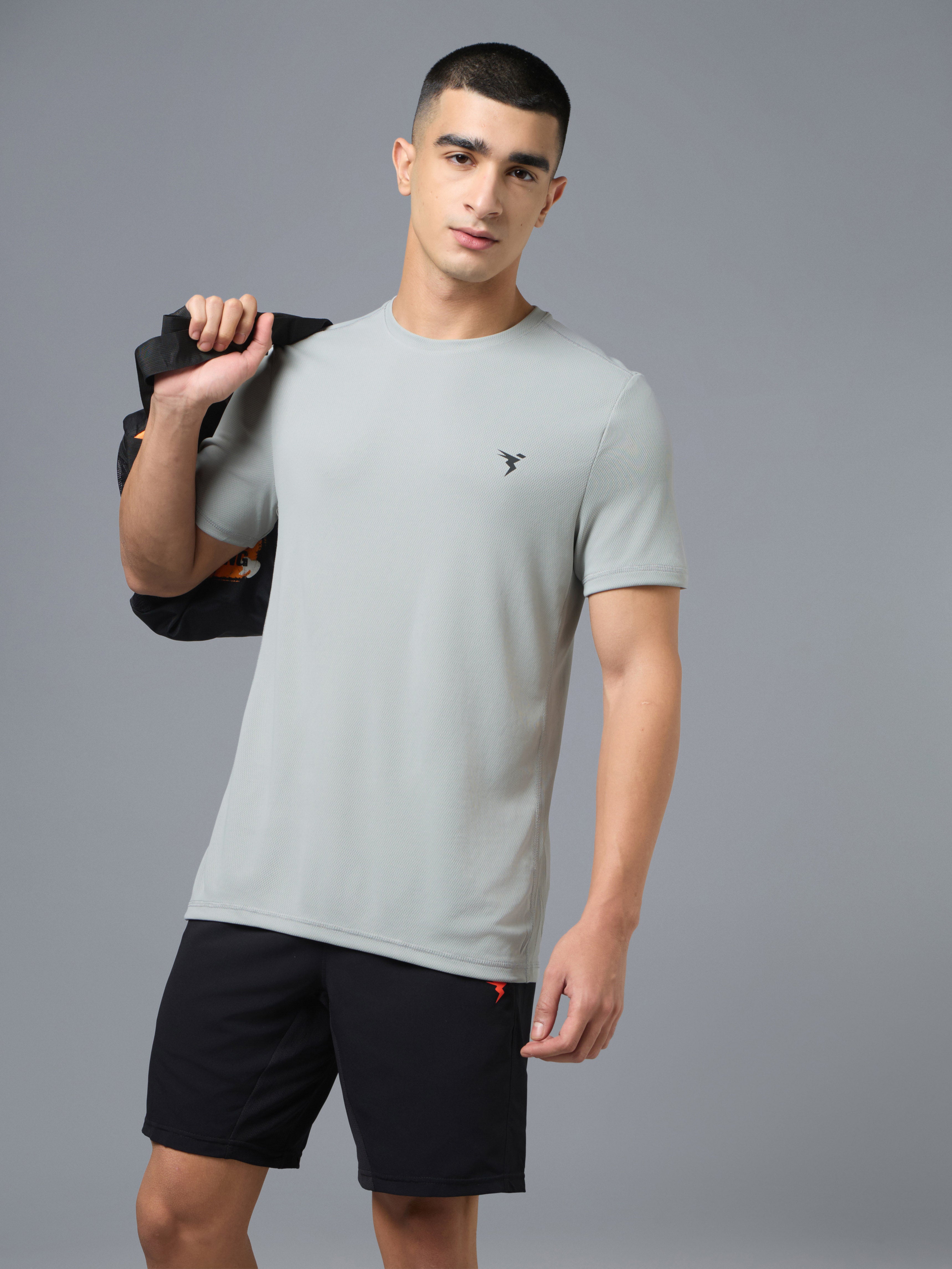 Men Solid Slim Fit Crew Neck T-shirt with TECHNO COOL+