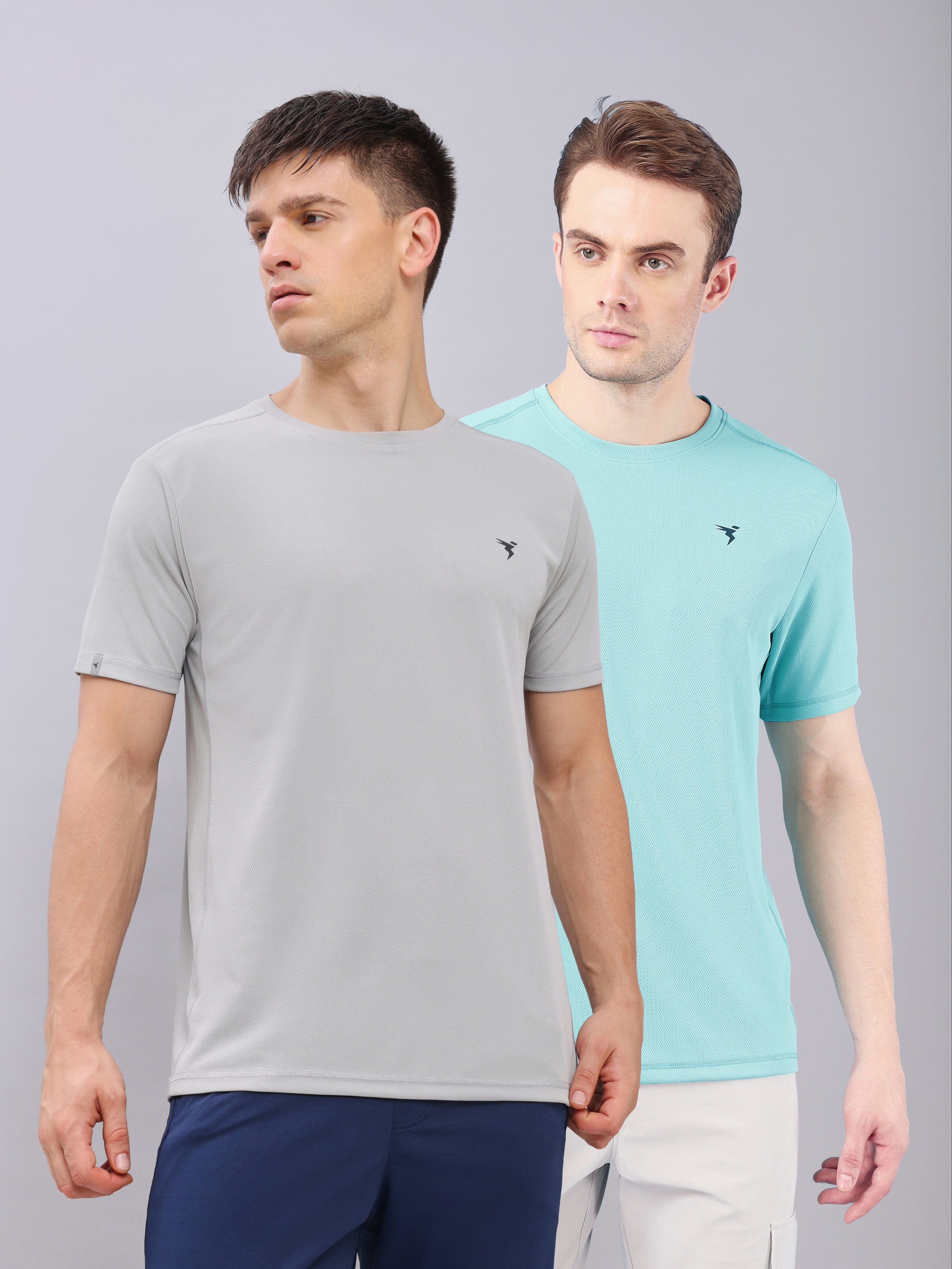 Men Solid Slim Fit Crew Neck T-shirt with TECHNO COOL+ (Pack of 2)
