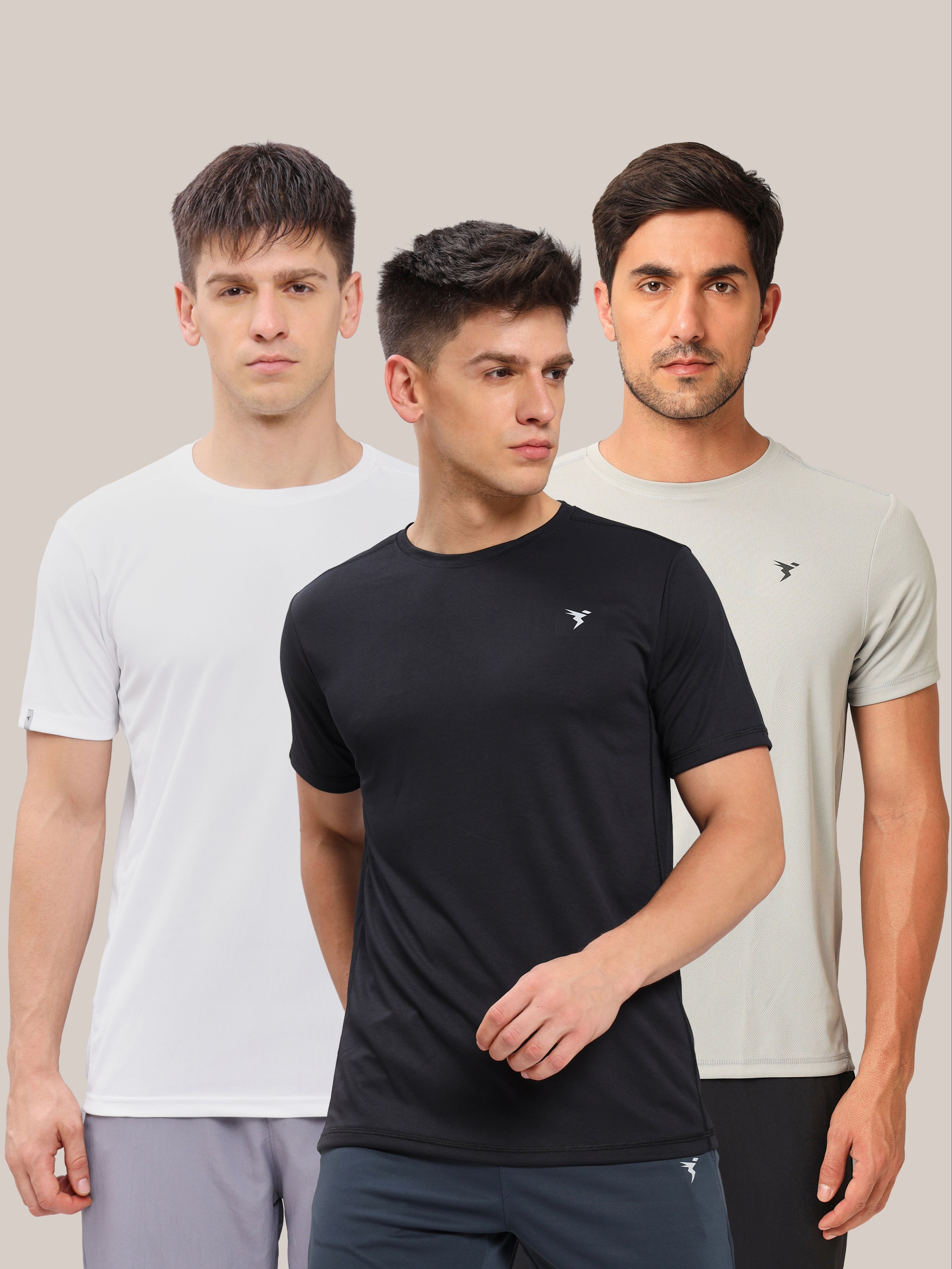 Men Solid Slim Fit Crew Neck T-shirt with TECHNO COOL+ (Pack of 3)