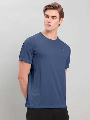 Men Solid Slim Fit Crew Neck T-shirt with TECHNO COOL+