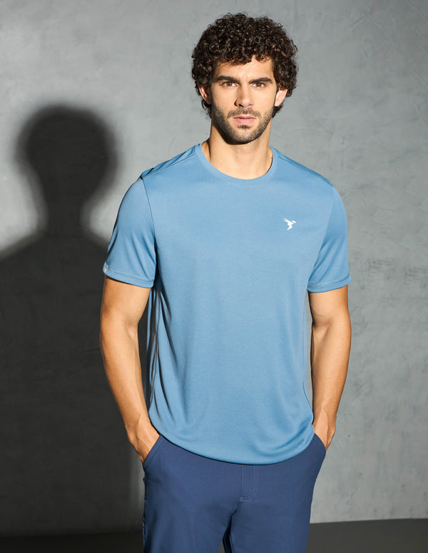 Men Solid Slim Fit Crew Neck T-shirt with TECHNO COOL+