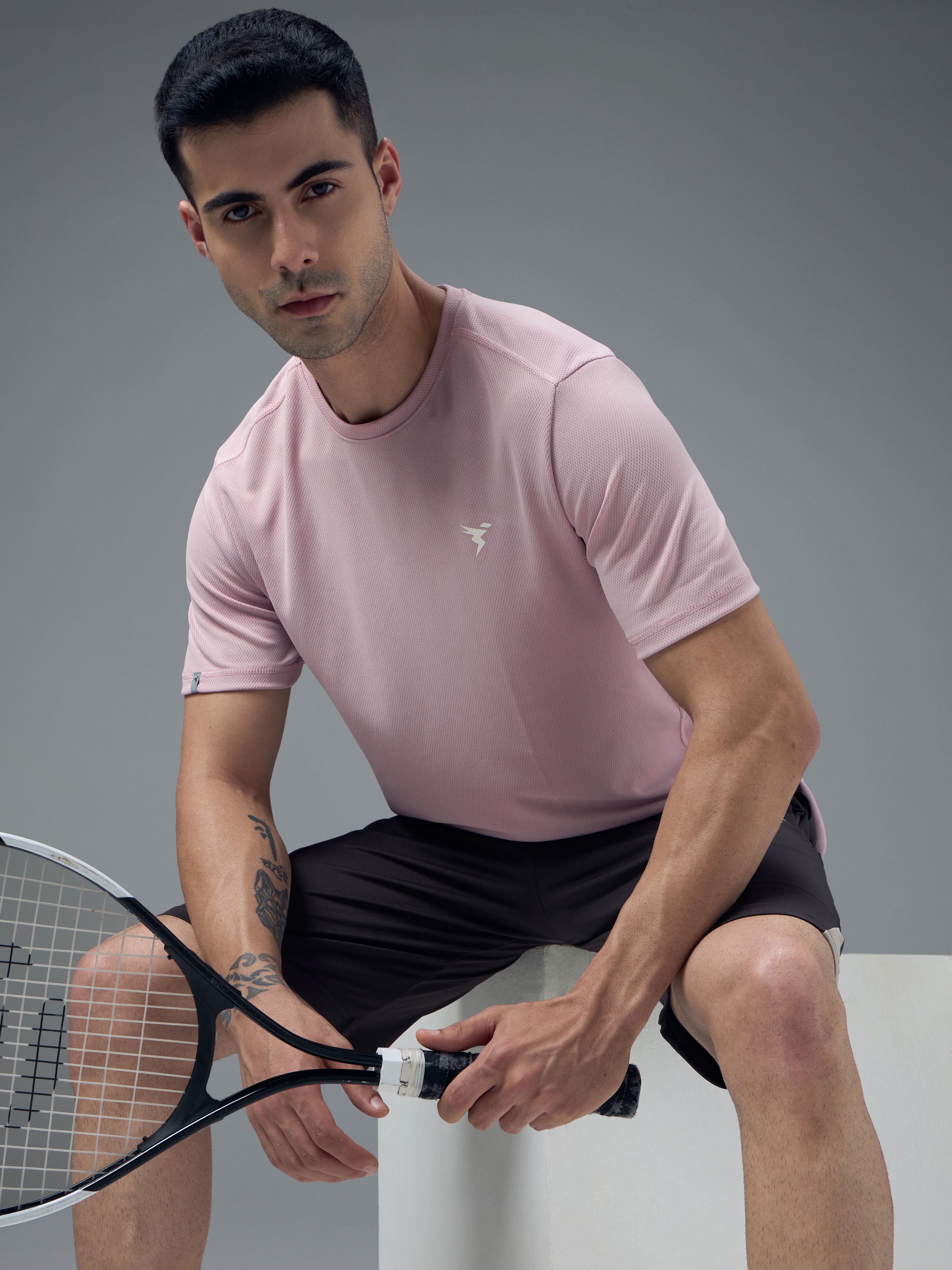Men Solid Slim Fit Crew Neck T-shirt with TECHNO COOL+