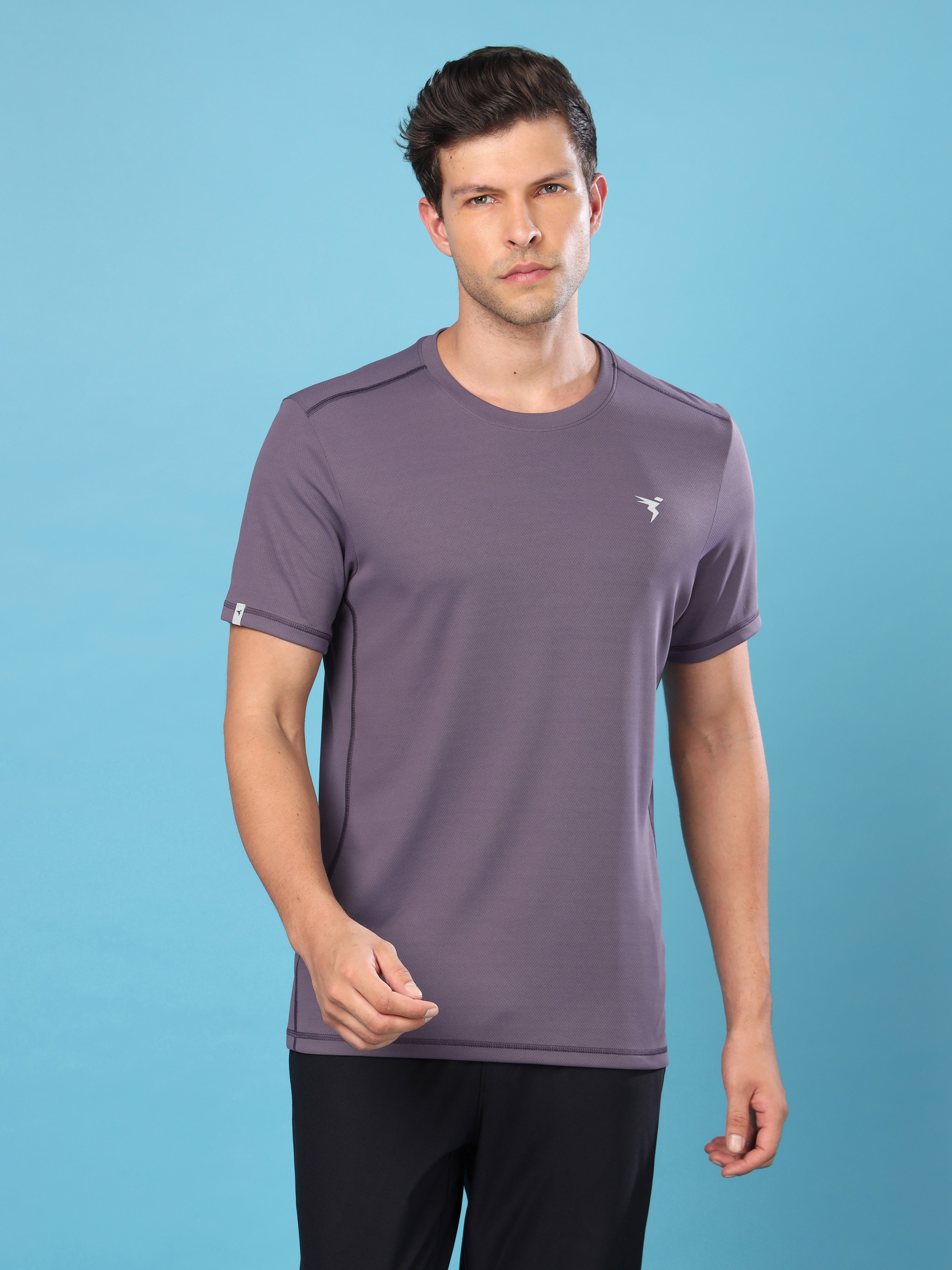 Men Solid Slim Fit Crew Neck T-shirt with TECHNO COOL+