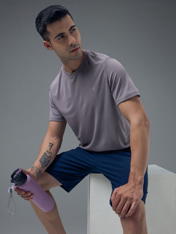 Men Solid Slim Fit Crew Neck T-shirt with TECHNO COOL+