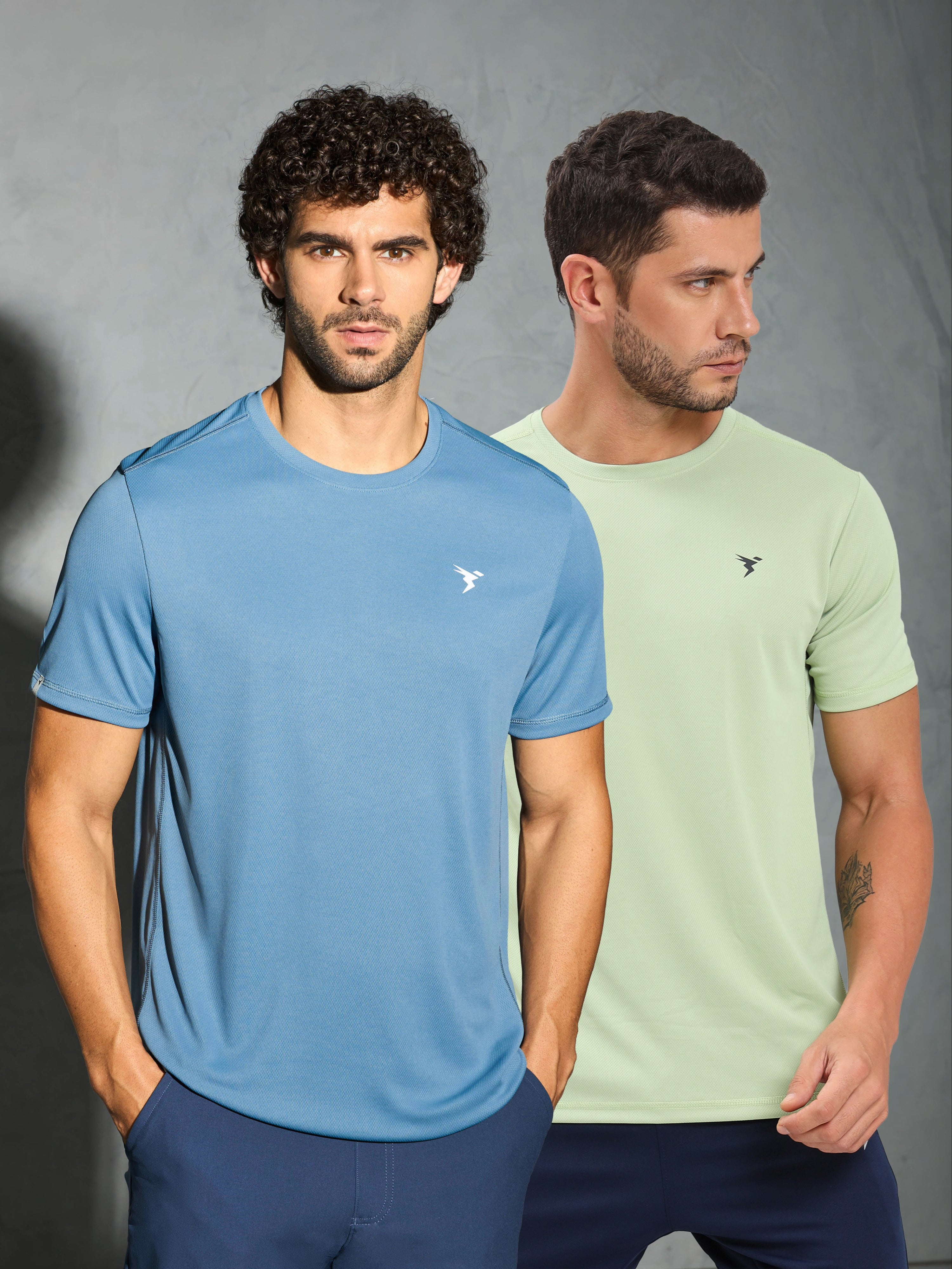 Men Solid Slim Fit Crew Neck T-shirt with TECHNO COOL+ (Pack of 2)