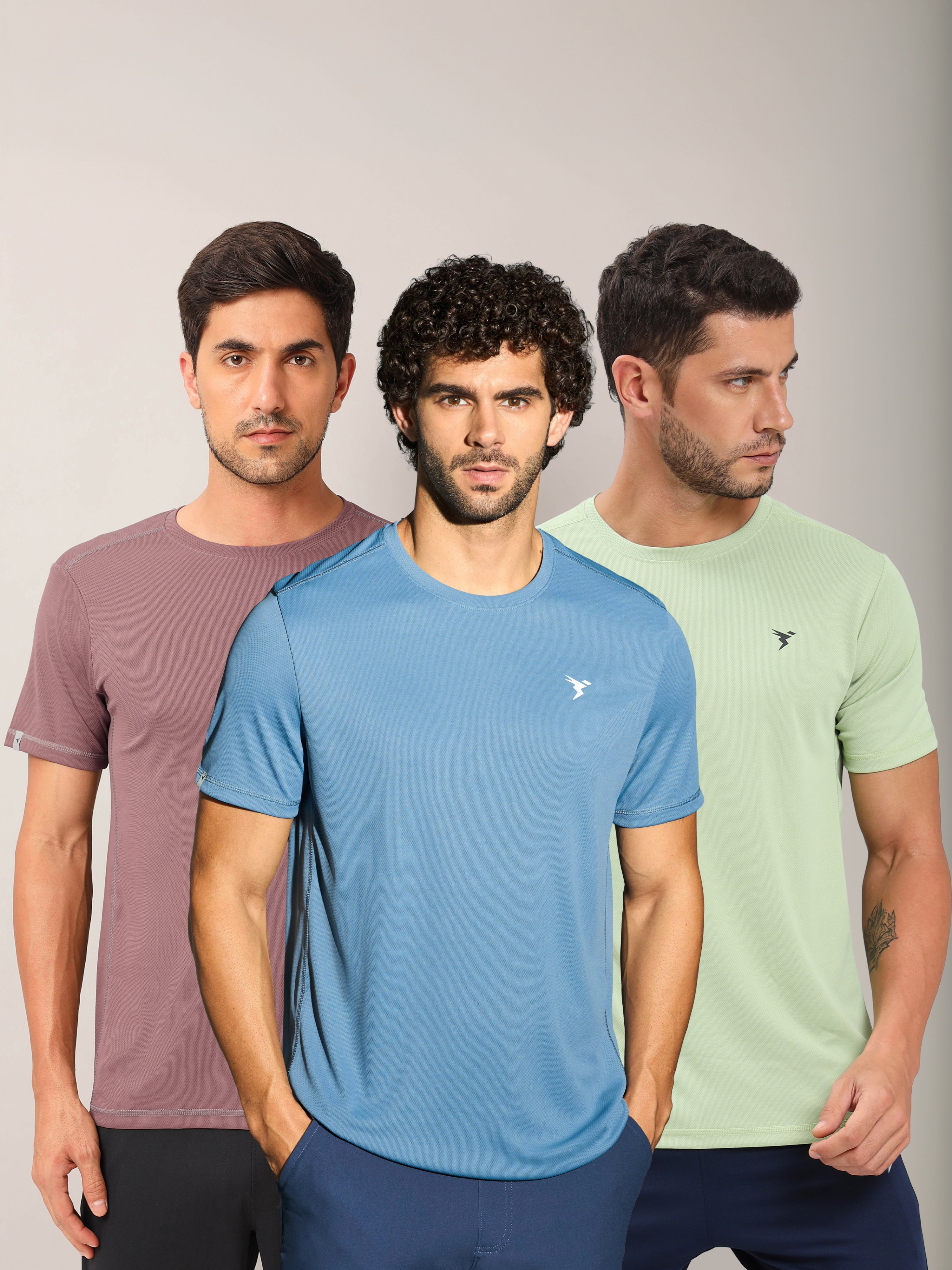 Men Solid Slim Fit Crew Neck T-shirt with TECHNO COOL+ (Pack of 3)