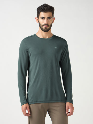 Men Solid Slim Fit Crew Neck T-shirt with TECHNO COOL+