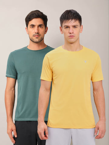 Men Solid Slim Fit Crew Neck T-shirt with TECHNO COOL+ (Pack of 2)