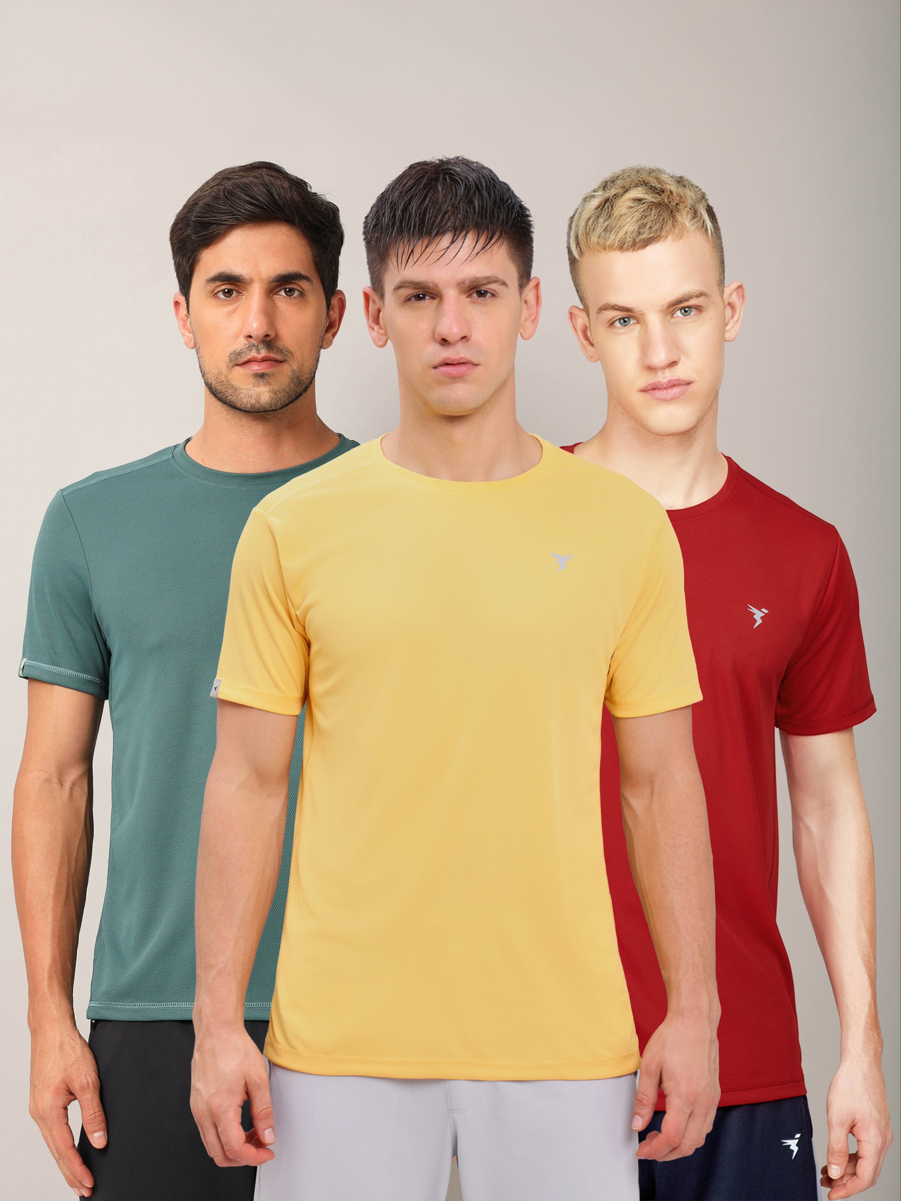 Men Solid Slim Fit Crew Neck T-shirt with TECHNO COOL+ (Pack of 3)